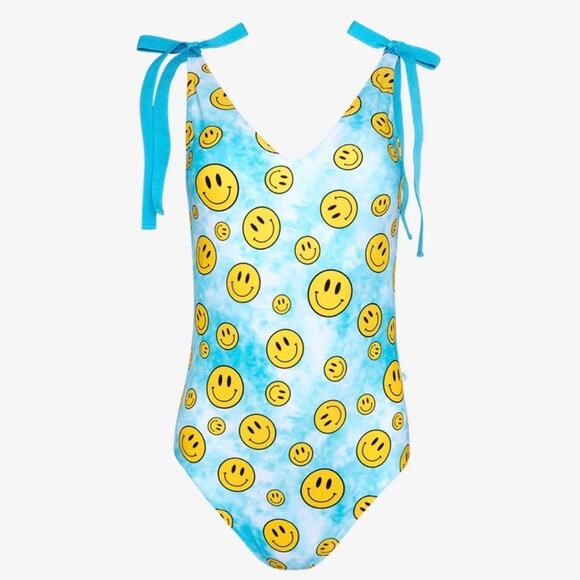 Posh Peanut Swimsuit One Piece Blue Smiley Face - Picture 1 of 14
